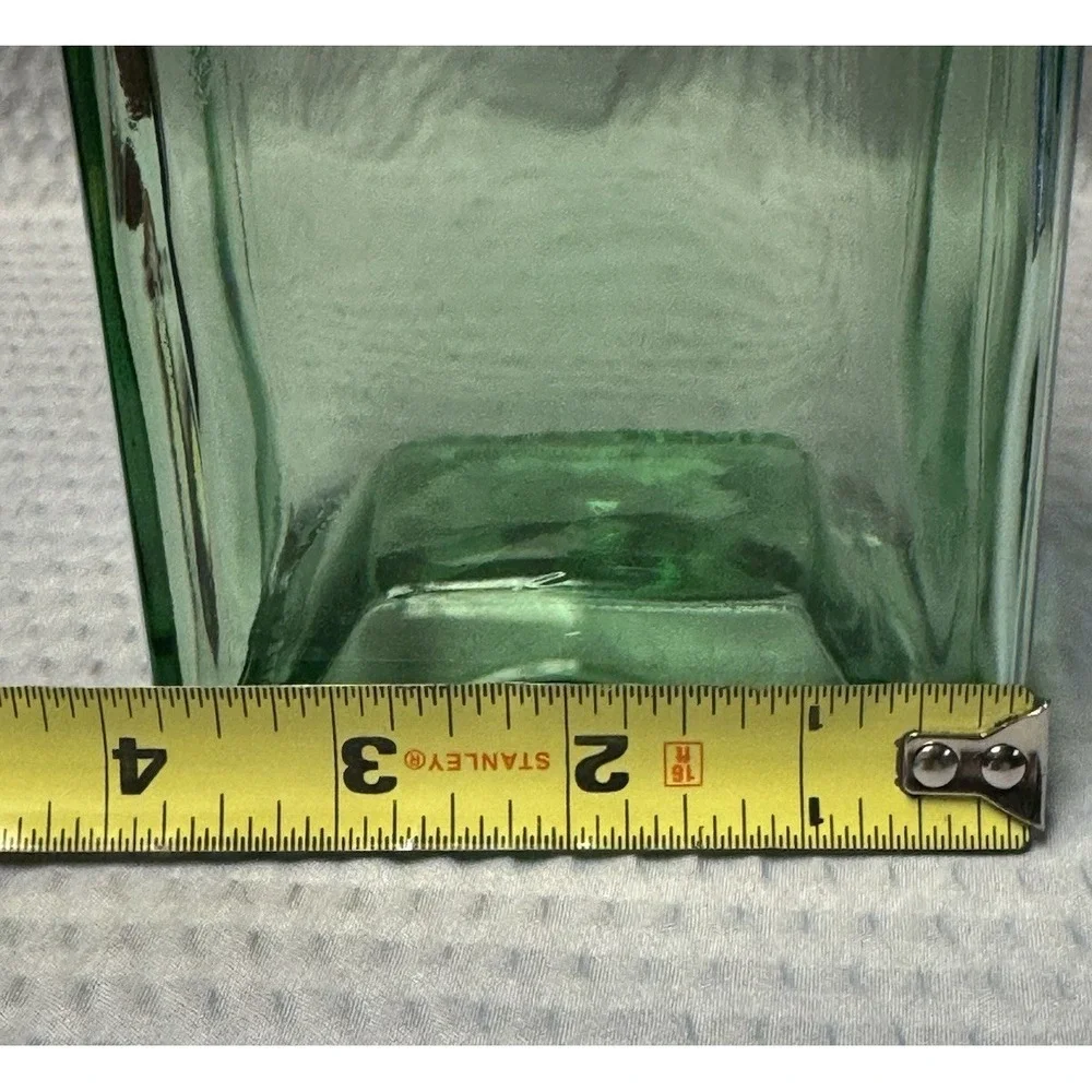 Vintage MCM Green Glass Decanter with Stopper Square Barware Collectibles 10
